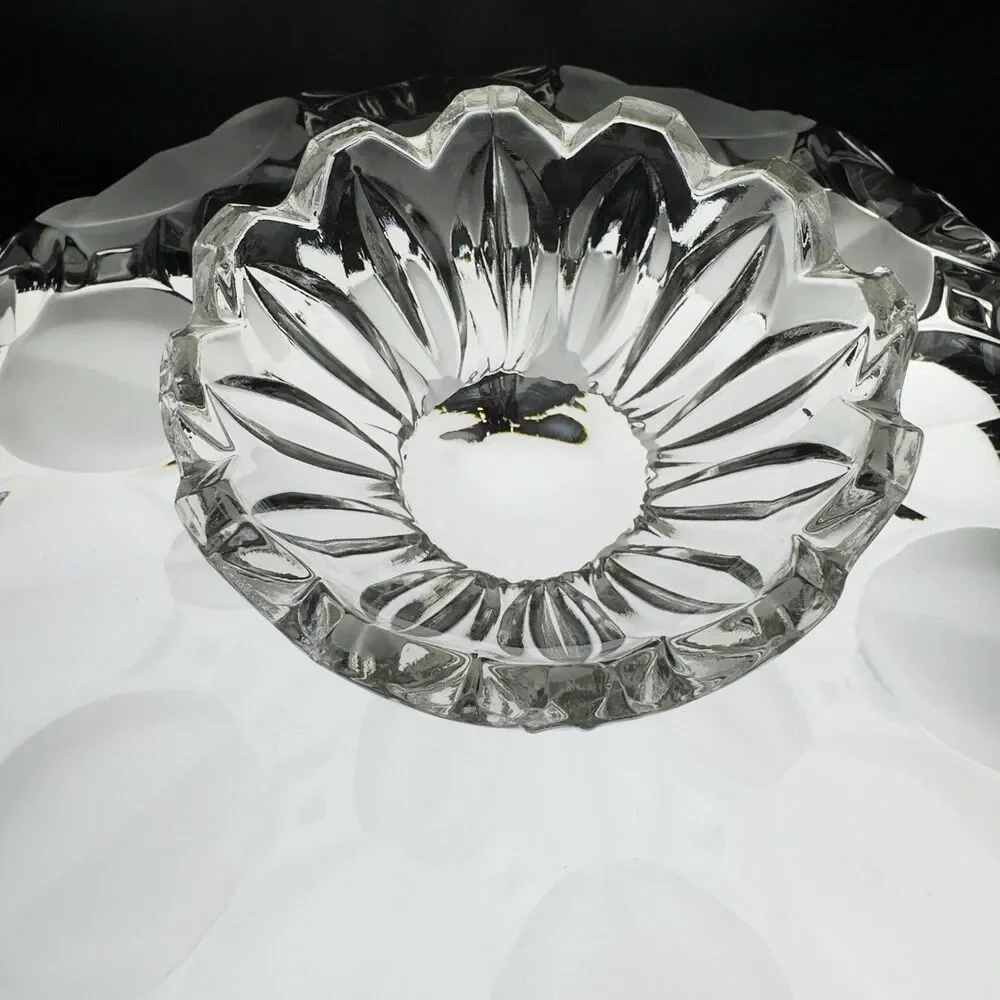 Vintage Bohemian Czech Crystal Cake Stand Frosted Clear Petal Pedestal Plate 12